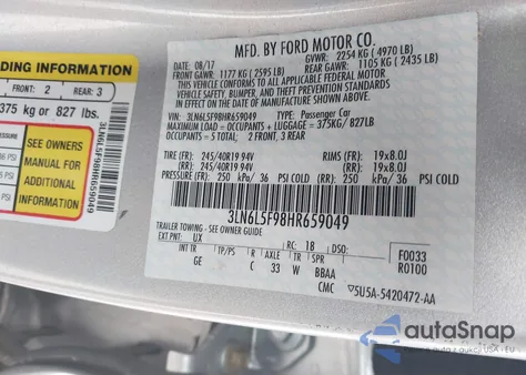 2017 Lincoln Mkz Reserve из США, поврежденный, VIN 3LN6L5F98HR659049